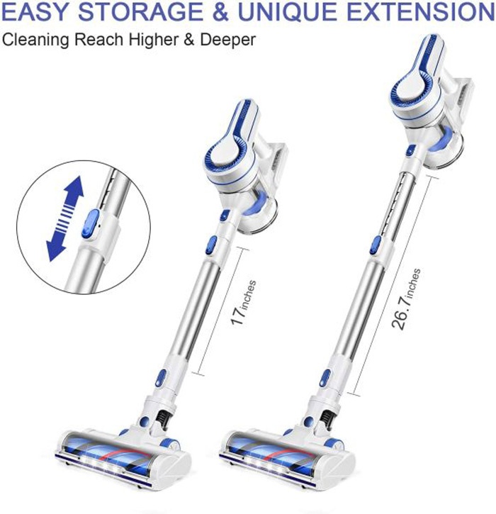 Aposen Cordless Stick Vacuum H120 with 45 minutes Long Runtime Detachable Battery, Extra Large Dustbin, Powerful Brushless Motor, Ultra Quiet Lightweight, HEPA filter system