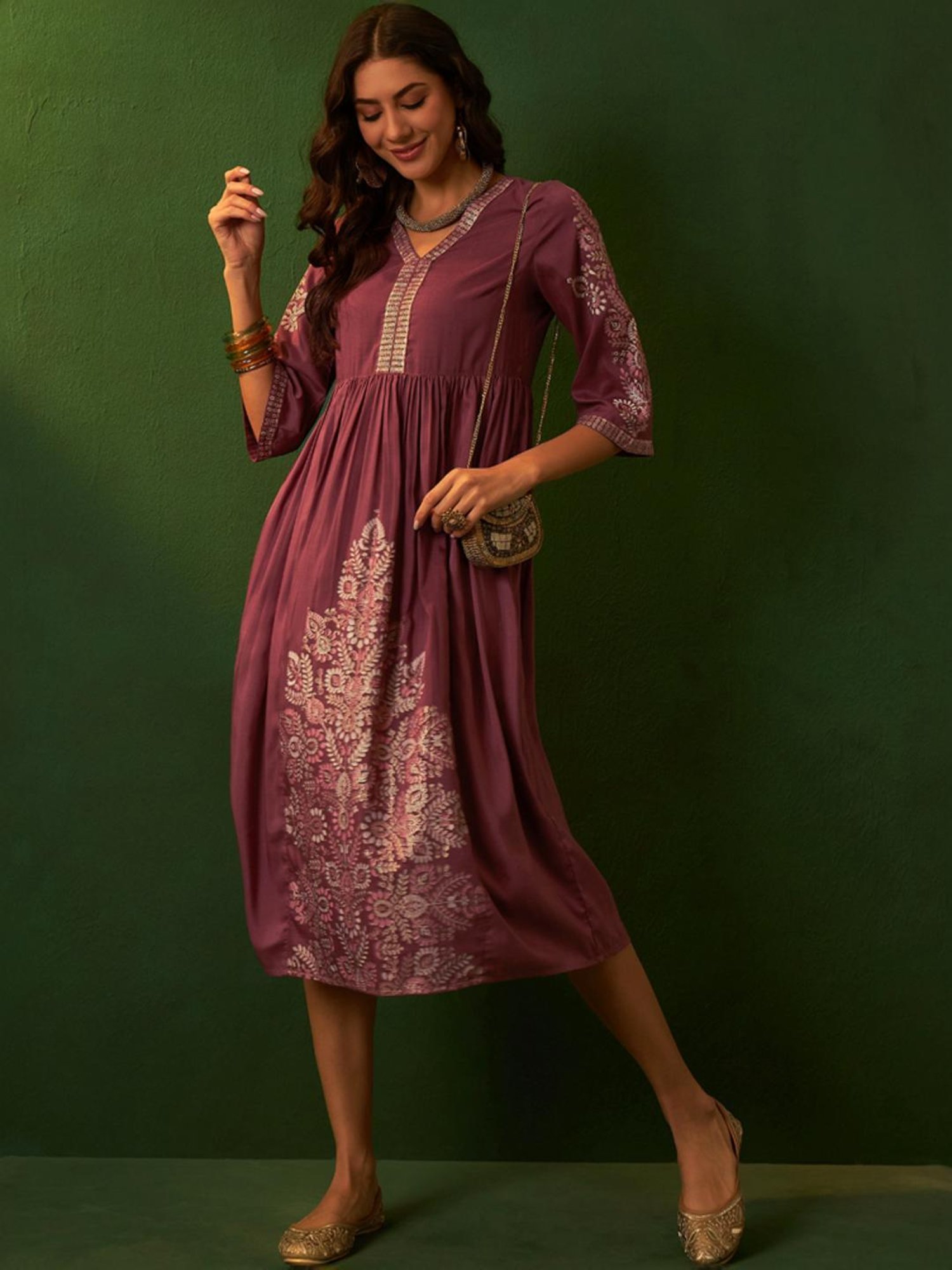 Ziyaa Pink Printed A-Line Dress