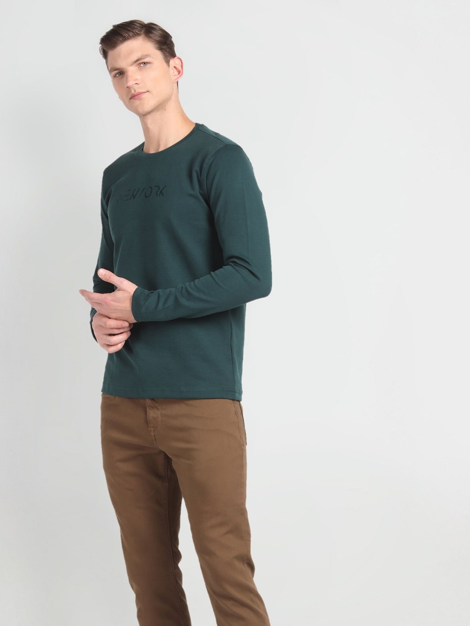 Arrow Newyork Green Cotton Regular Fit Printed T-Shirt