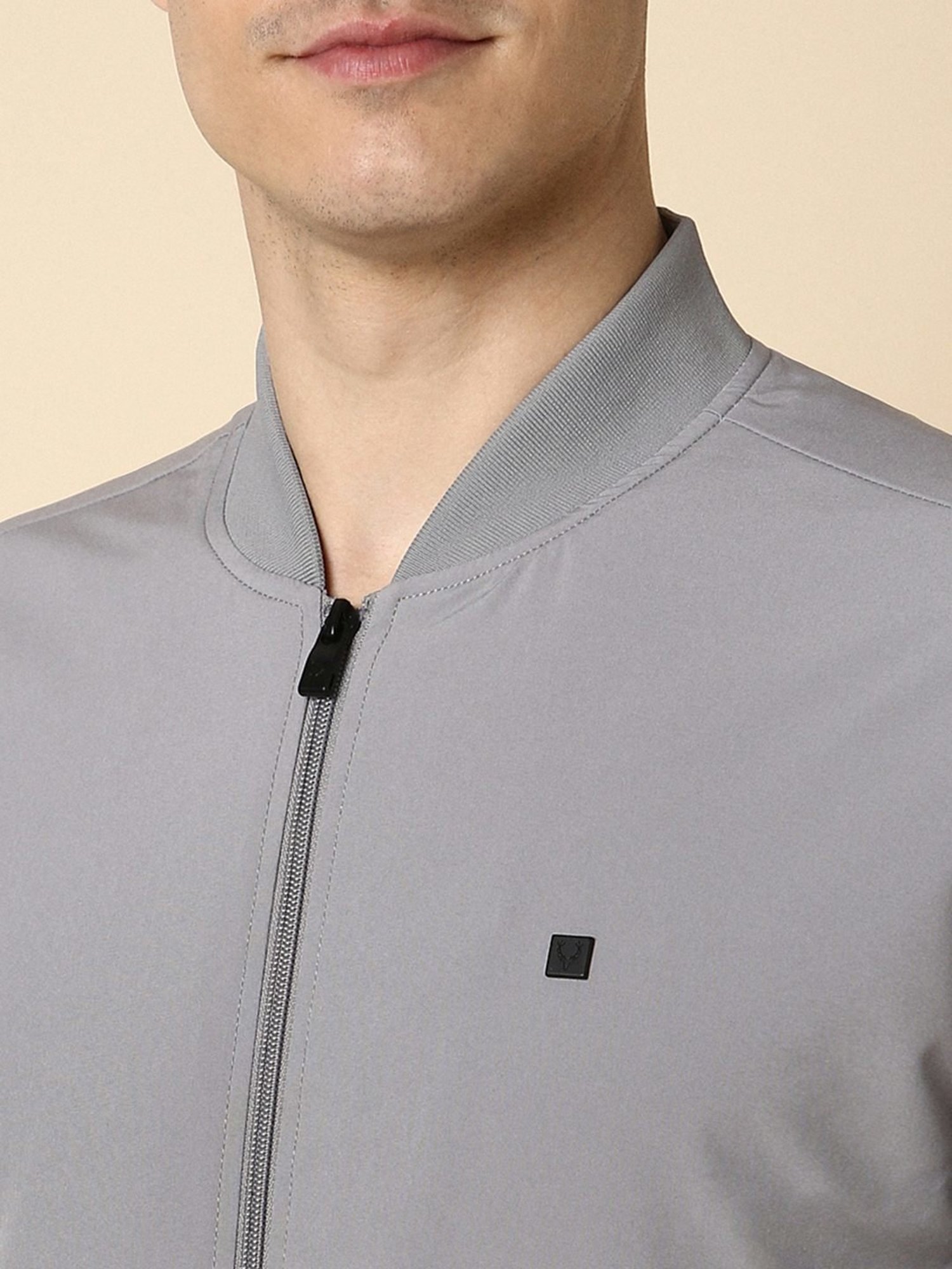 Allen Solly Grey Cotton Regular Fit Bomber Jacket