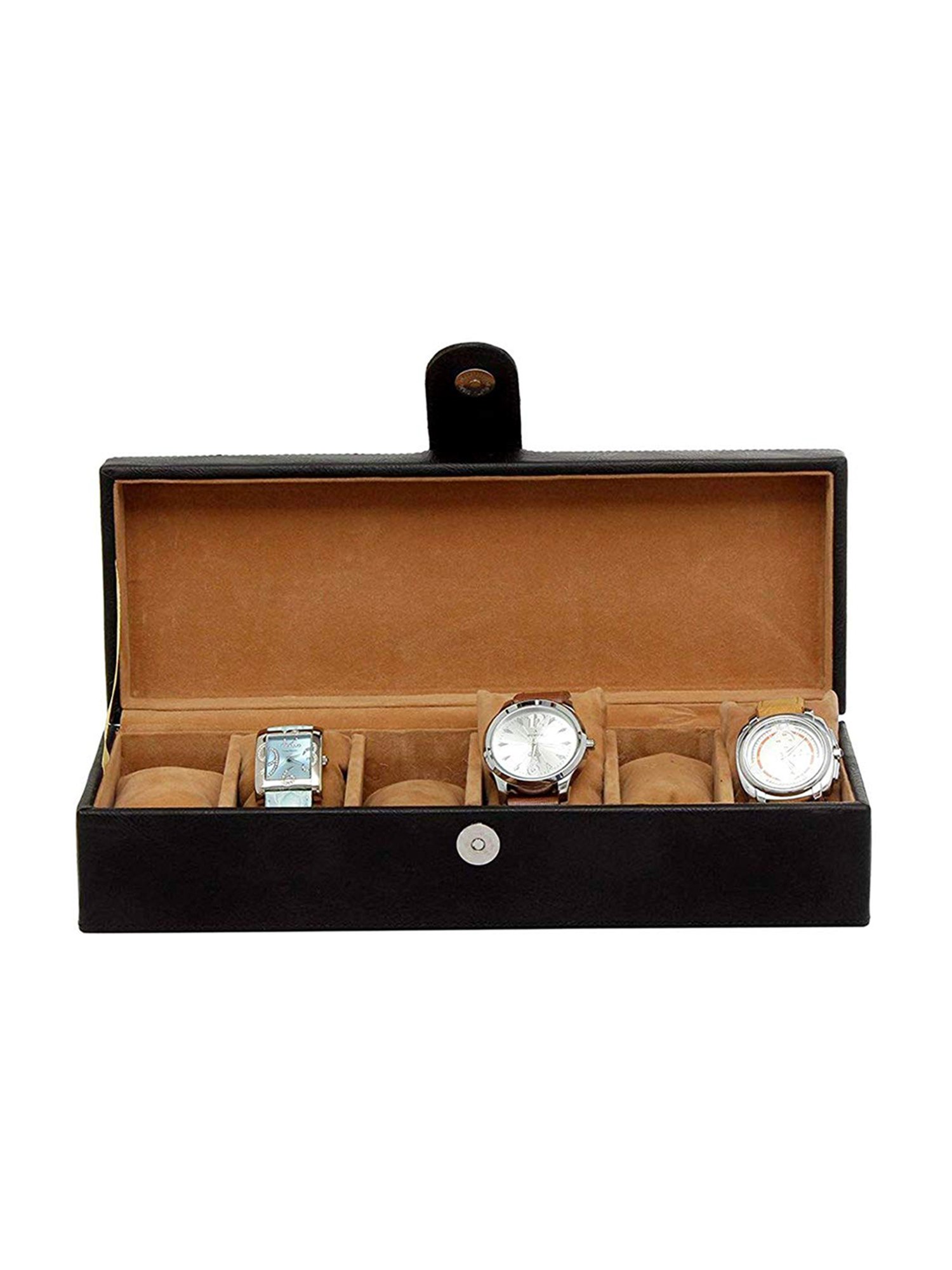 Leather World Black Watch Box Holder Organizer Case in 6 Slots