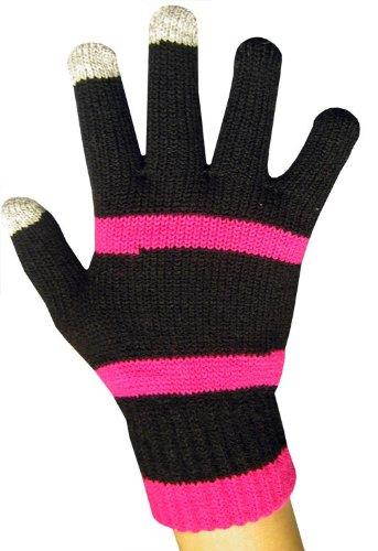 COMBO PACK: Boss Tech Products, Inc. Pink Beanie Stereo Tech Knit Hat with Built-In Handsfree and a Pair of Boss Tech Products Black and Pink Knit Touchscreen Gloves with Conductive Fingertips