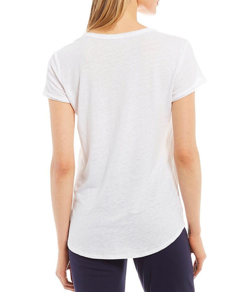 J.McLaughlin Kacey Short Sleeve V-Neck Linen Blend Tee