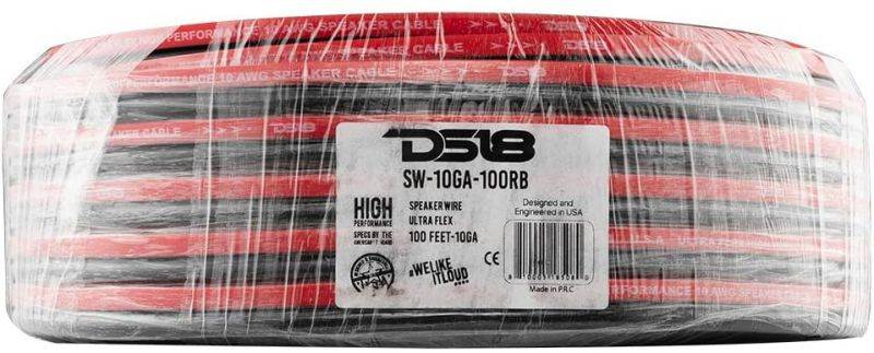 DS18 SW-10GA-100RB 10-GA Ultra Flex Speaker Wire Red and Black 100 Ft - Speaker Cable for Audio Applications