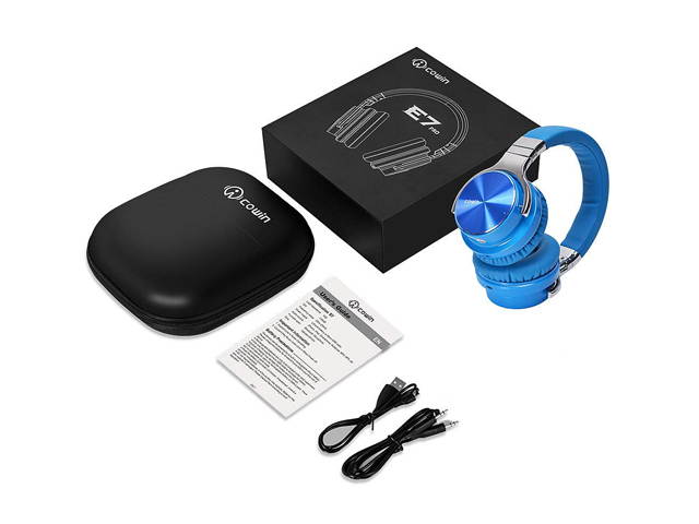 COWIN E7 Pro [2018 Upgraded] Active Noise Cancelling Headphones Bluetooth Headphones with Mic Hi-Fi Deep Bass Wireless Headphones Over Ear 30H Playtime Travel Work TV Computer Cellphone - Blue