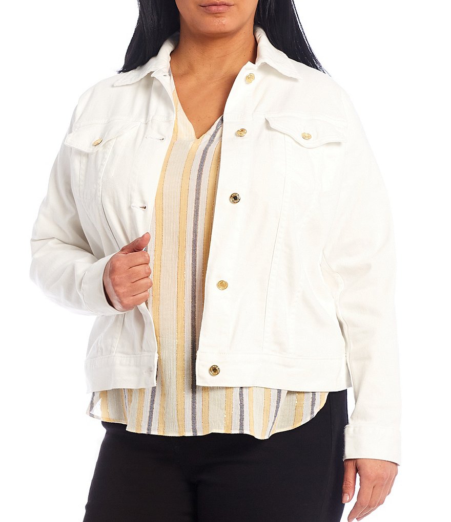 MICHAEL Michael Kors Plus Size White Denim Stretch Jean Jacket