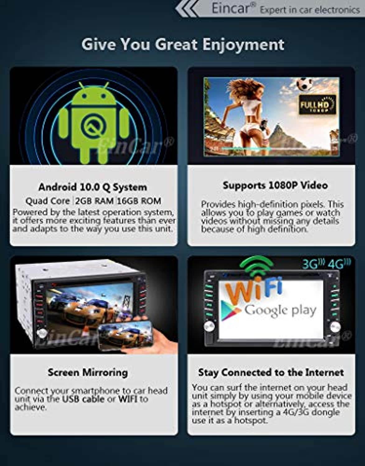 Newest Car Stereo Android 10.0 System Double 2 Din Car DVD Player Capacitive Touch Screen Head Unit GPS Navigation WiFi 1080P Bluetooth Mirror Link FM/AM RDS Radio Video SWC Wireless Backup Camera