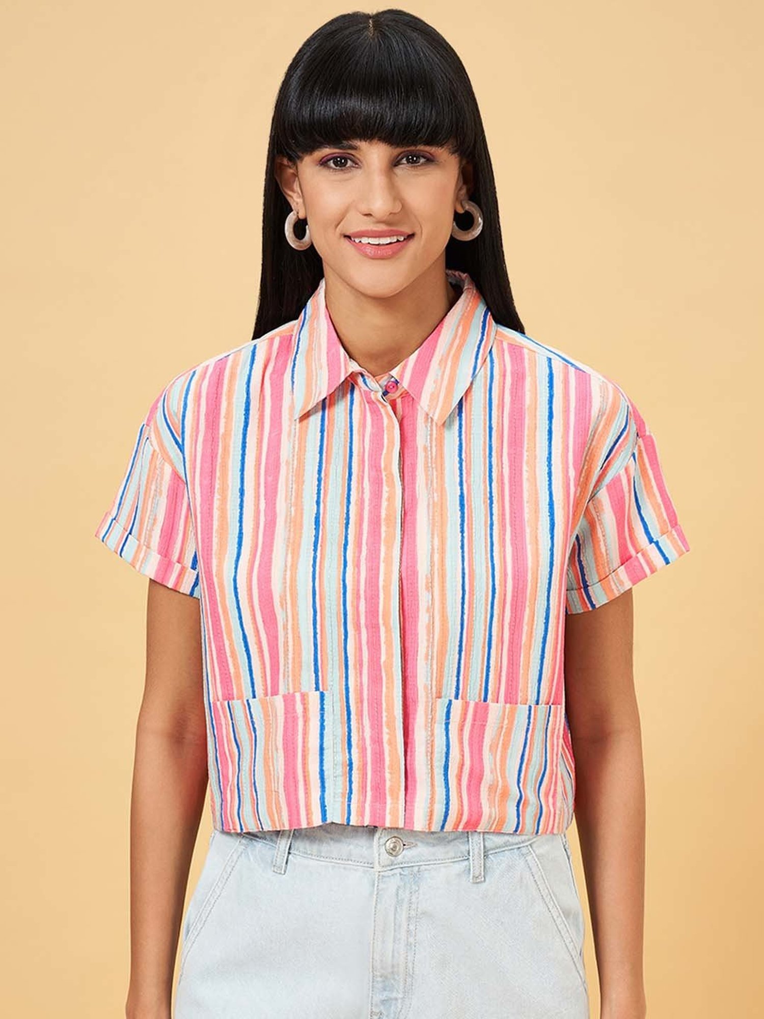 People by Pantaloons Pink Printed Shirt