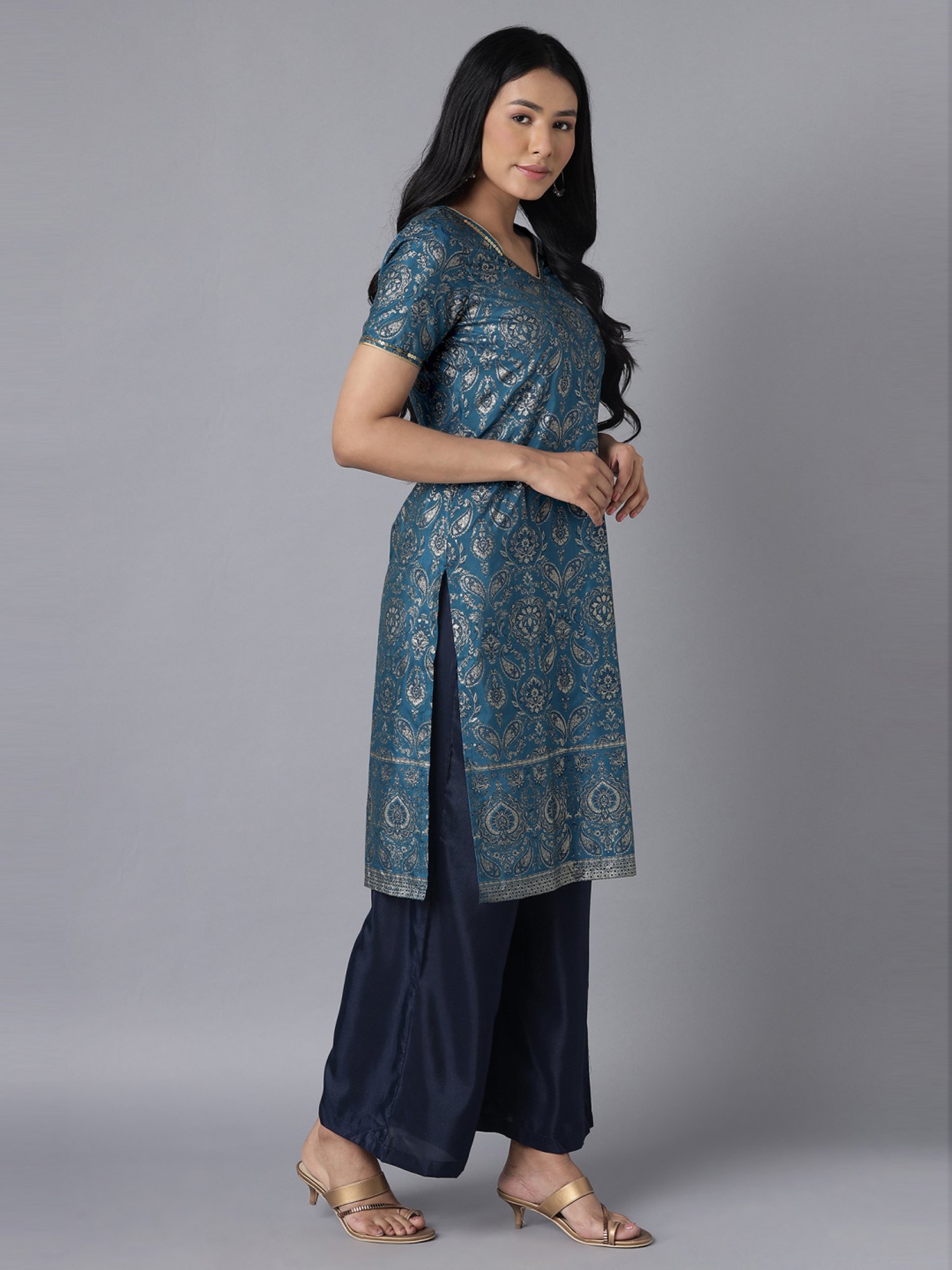 Aure by Aurelia Blue Printed Kurta Palazzo Set