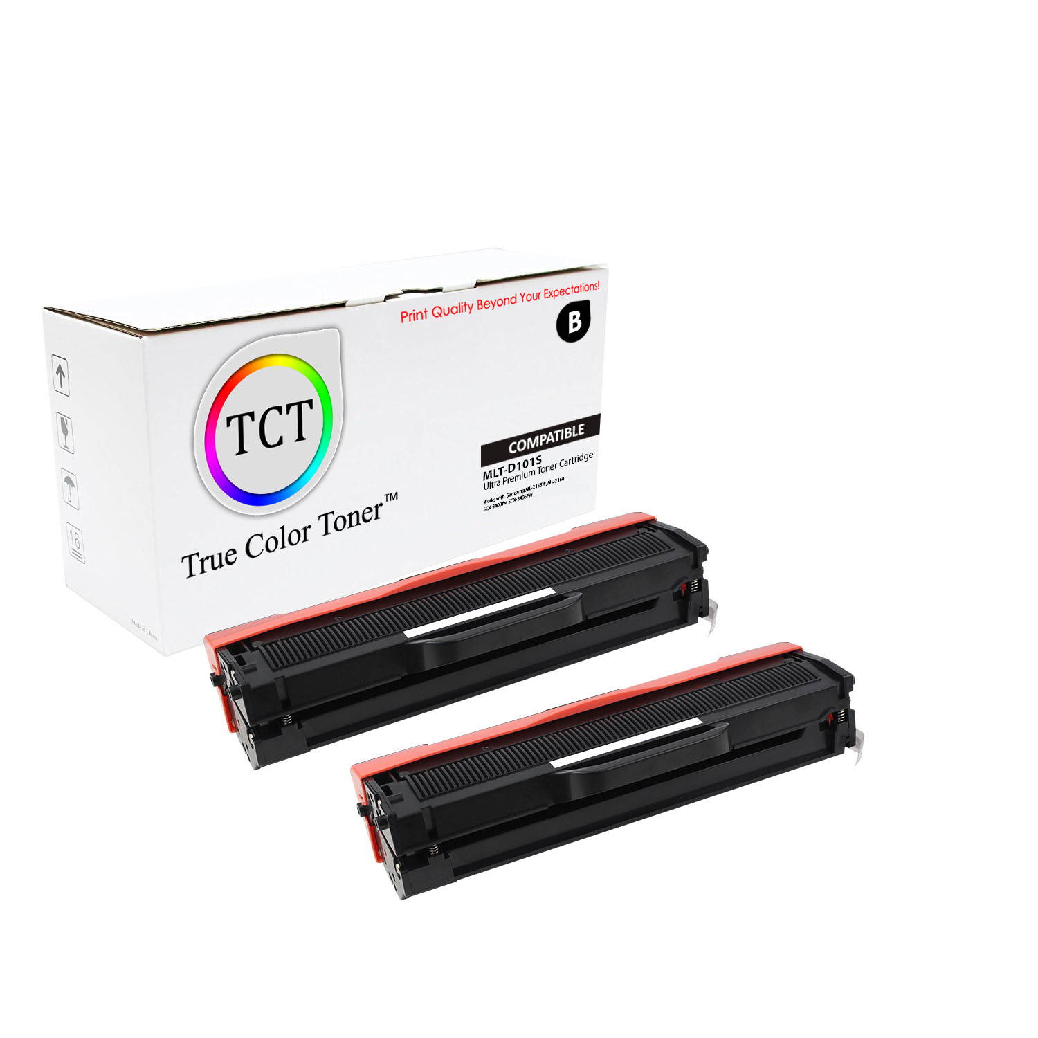 TCT Premium Compatible Toner Cartridge Replacement for Samsung MLT-D101S Black works with Samsung ML-2161 2166W 2160 2165 2165W 2168 2167, SCX-3401 Printers (1,500 Pages) - 2 Pack