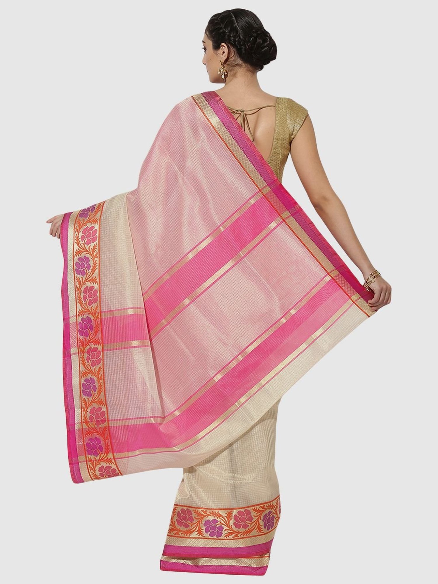 Banarasi Silk Works Beige Silk Woven Saree With Unstitched Blouse