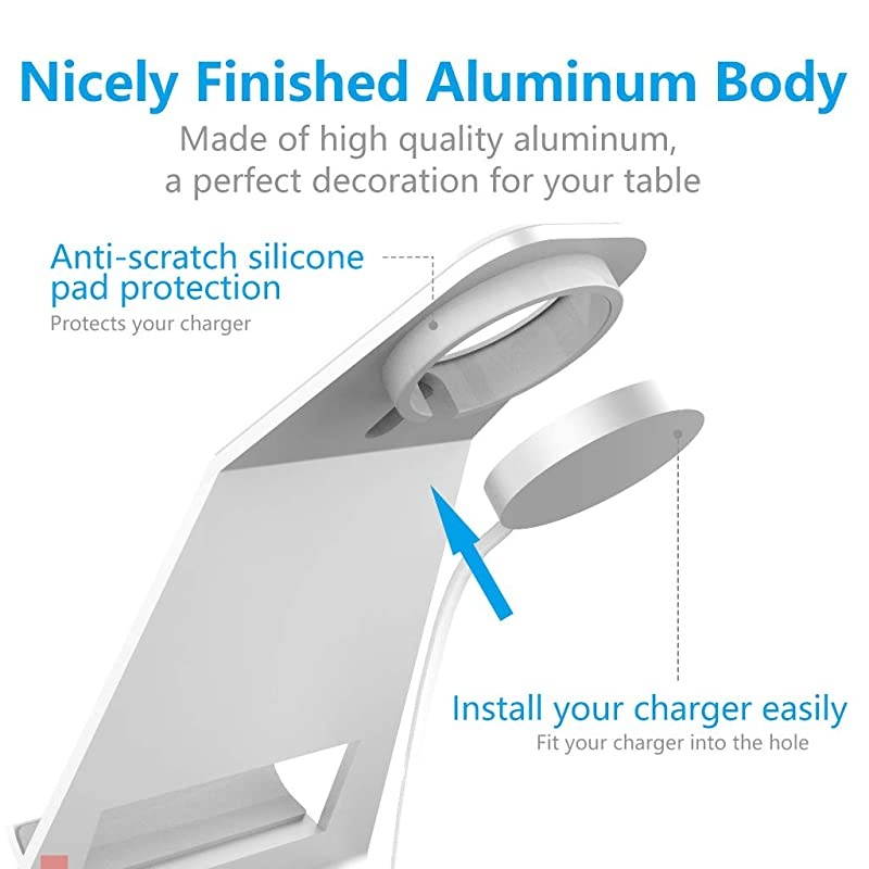 iWatch Stand Holder Aluminum NightStand Apple Watch iPhone Universal Desktop Charging Station for iWatch Series 5 4 3 2 1 iPhone 1111Pro11MaxXsXs MaxXRX88P77PlusSliver