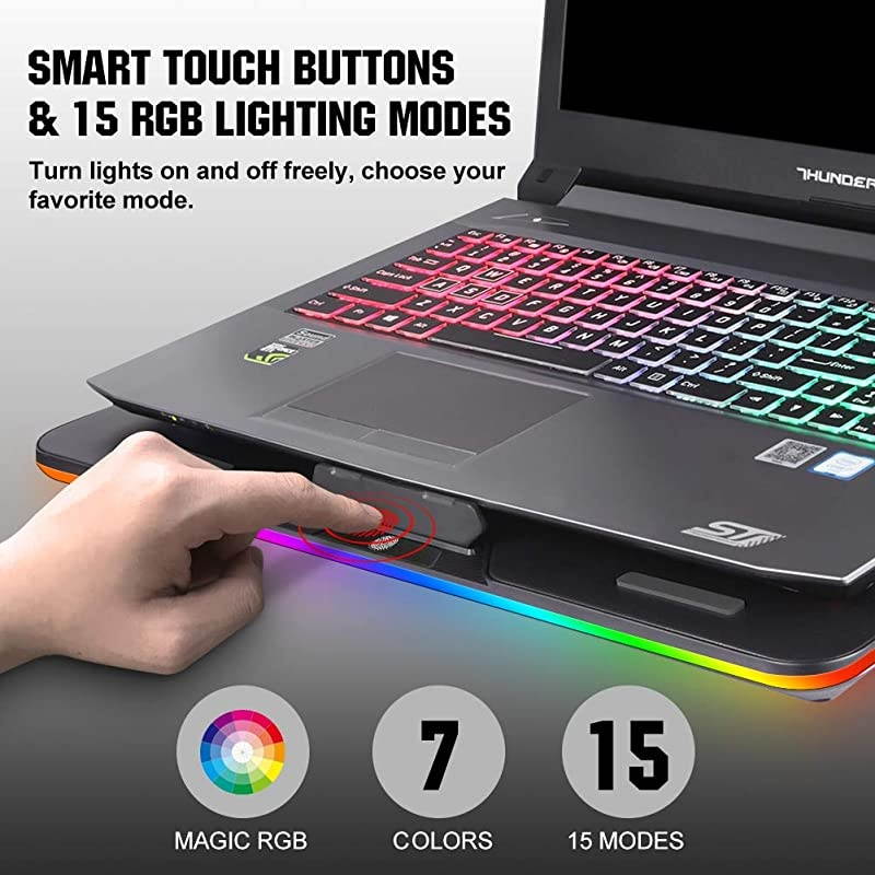 Laptop Cooling Pad,  Rgb Laptop Cooling Stand with Touch Control Light Modes & 3 Angles Adjustable, Silent Laptop Cooler for 12-17 Inch Laptop