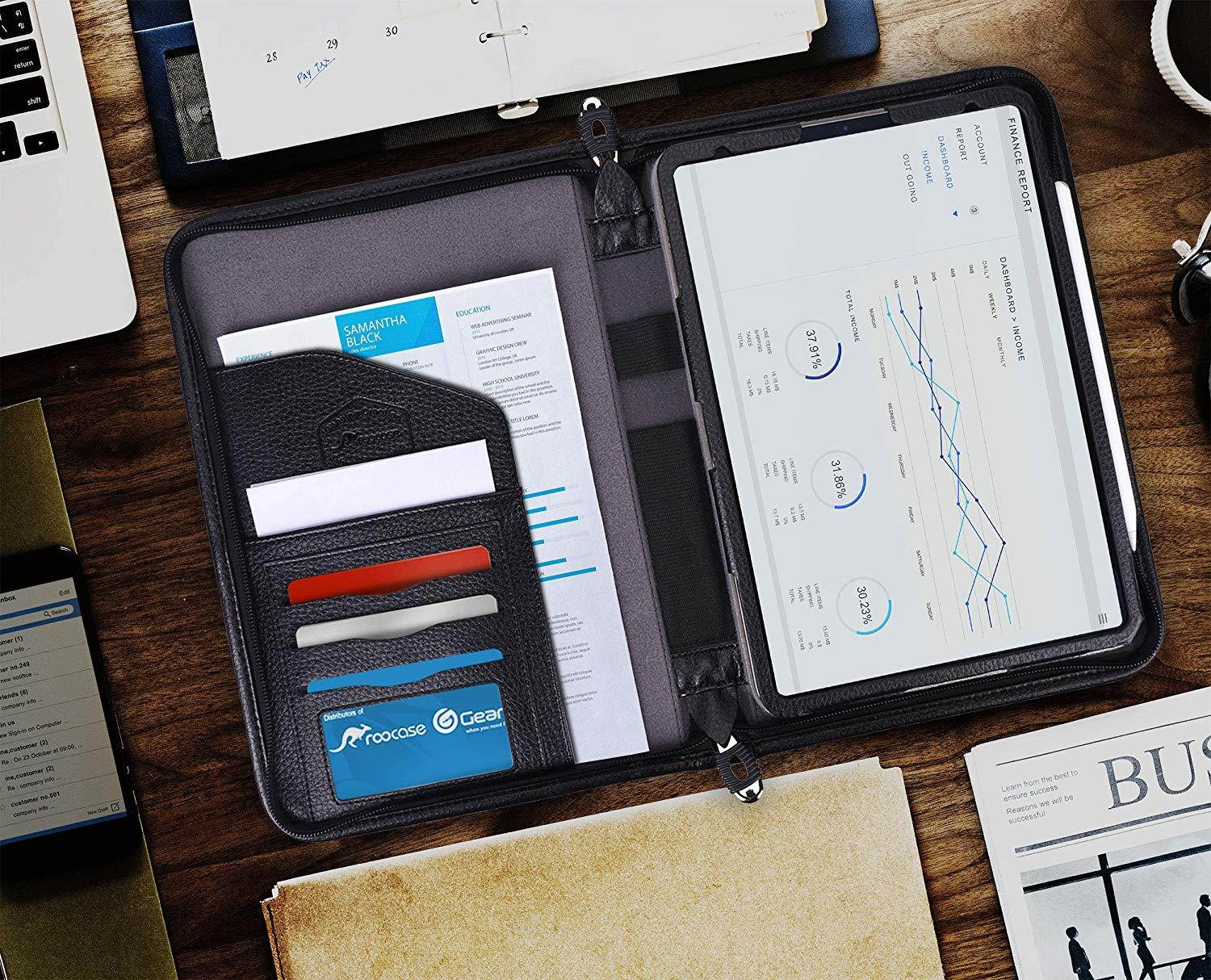 rooCASE iPad Pro 12.9 Case 2018, Premium Executive Portfolio Leather Case, Detachable Sleeve, Document Organizer for Apple iPad Pro 12.9-inch 2018 3rd Generation, Black [Support Apple Pencil Charging]