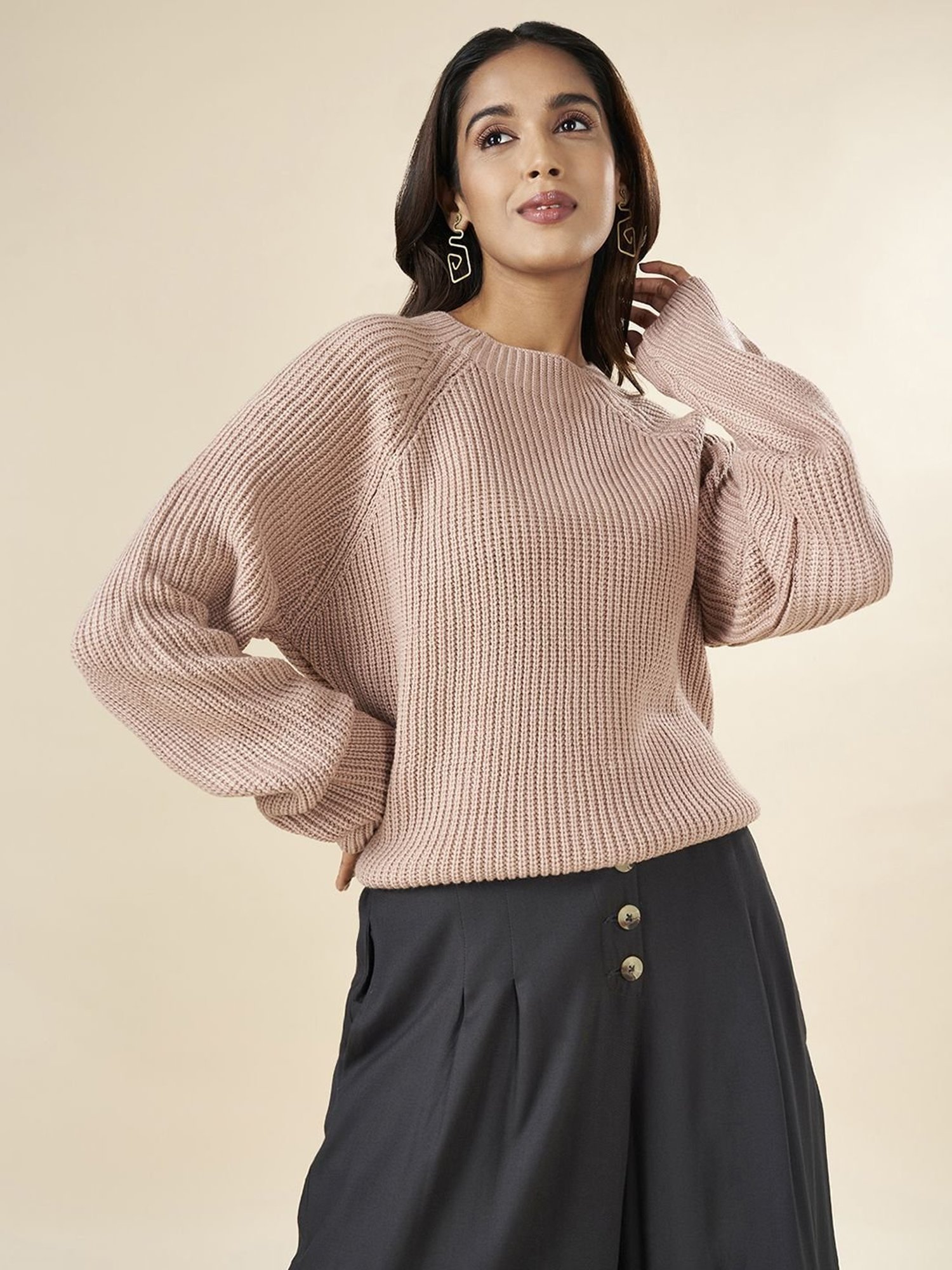 Akkriti by Pantaloons Pink Regular Fit Sweater