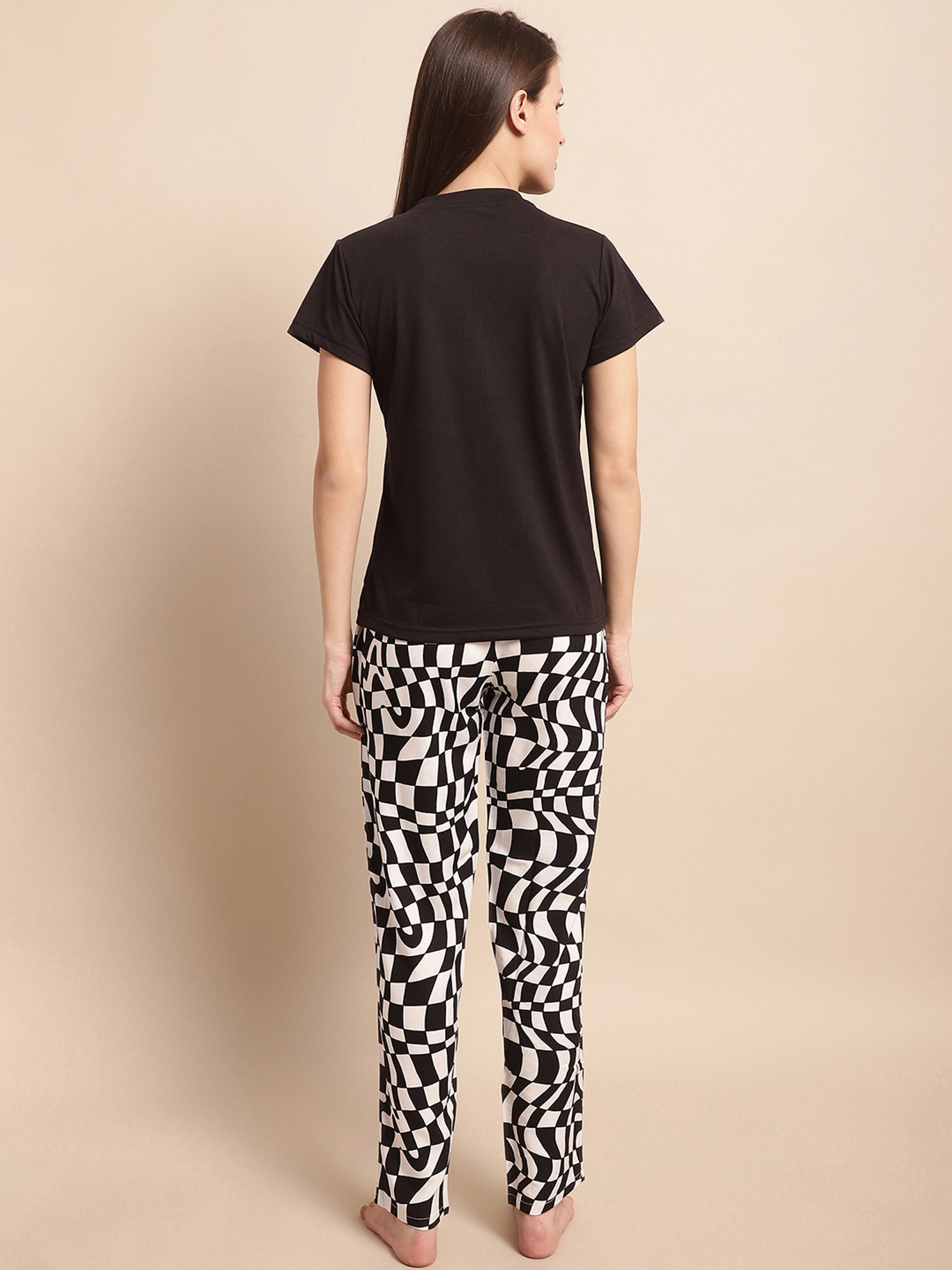 Boston Club Black Printed Top With Pyjamas