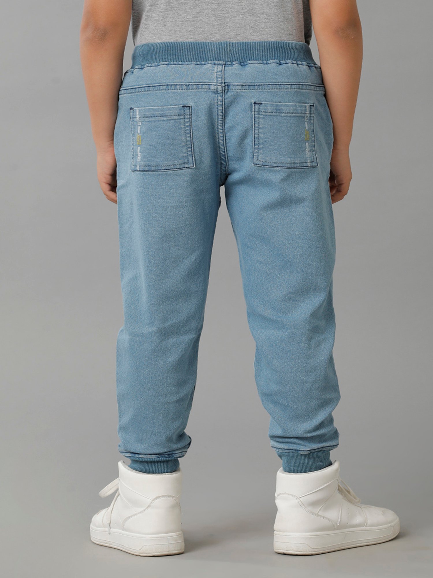 Under Fourteen Only Boys Blue Solid Denim Joggers