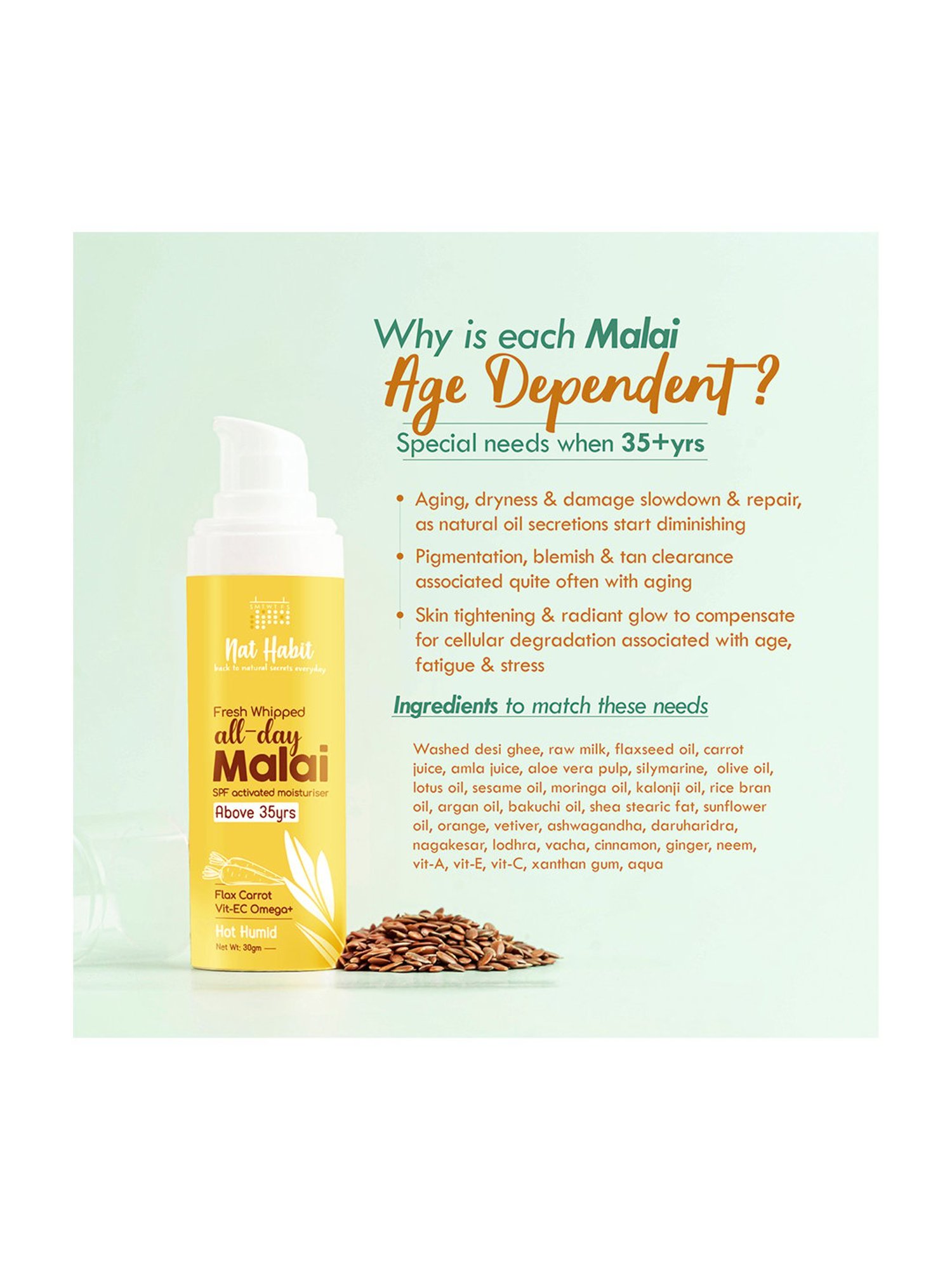Nat Habit Flax Carrot Vit-EC Omega Fresh Whipped All-Day Malai Face Moisturiser - 30 gm