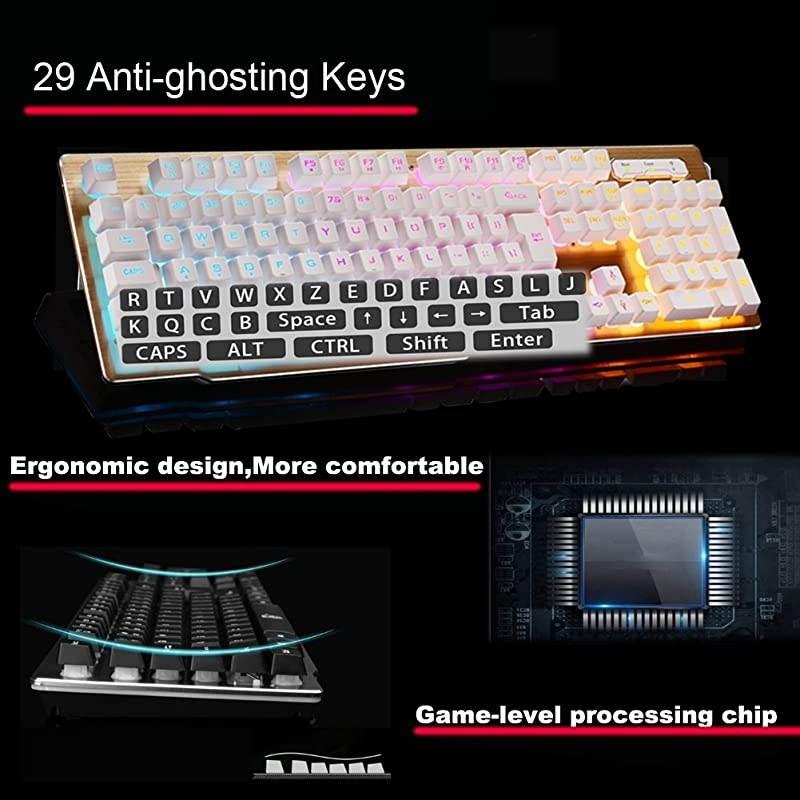 Keyboard and MouseSuspended Keycap Mechanical Feel Backlit Gaming Keyboard MouseFast ChargingWireless 24G Drive FreeAdjustable Breathing LampAntighosting12 Multimedia Keys White