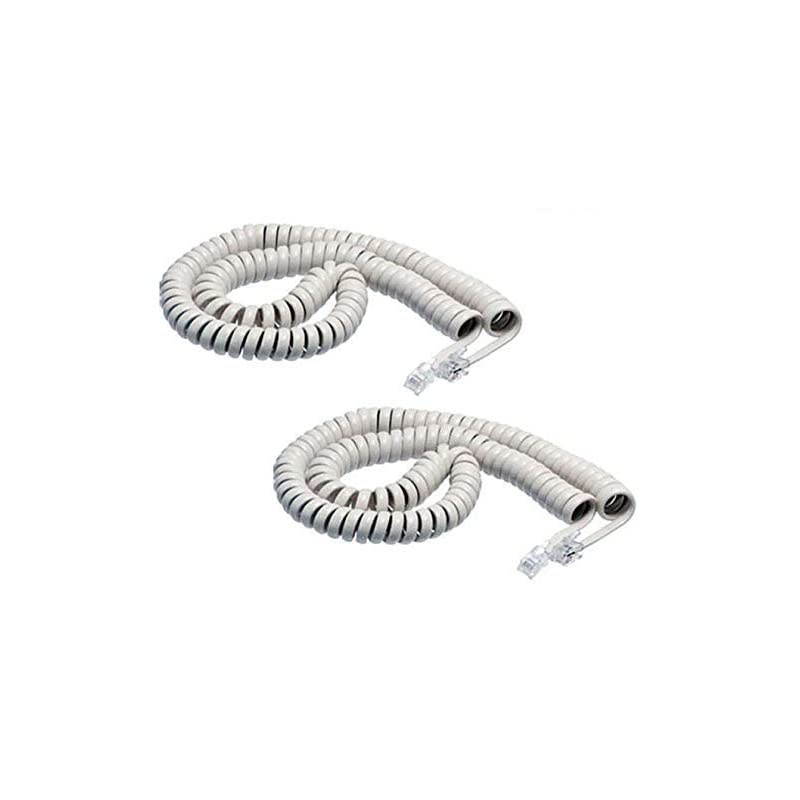 Pack of 2 White Coiled Telephone Phone Handset Cable Cord Coiled Length 3 to 12 feet Uncoiled Value Pack