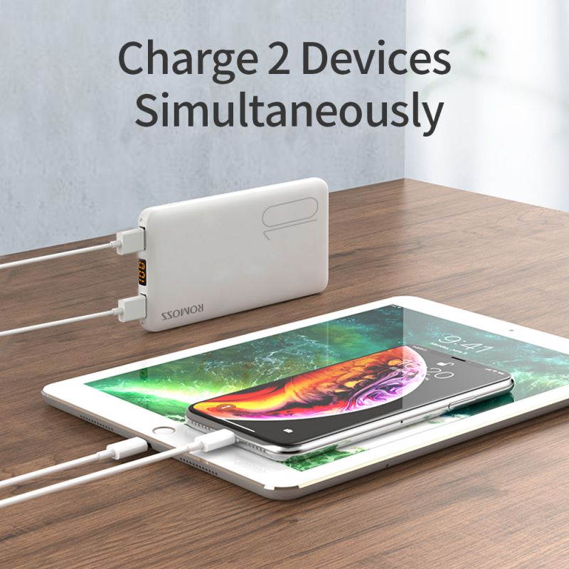 ROMOSS Power Bank 10000mAh (17mm) Ultra Slim Portable Charger with Dual Output Port Powerbank with LED Display Ultra-Compact External Battery for Smartphone, iPhone, Samsung Galaxy, Tablet and More