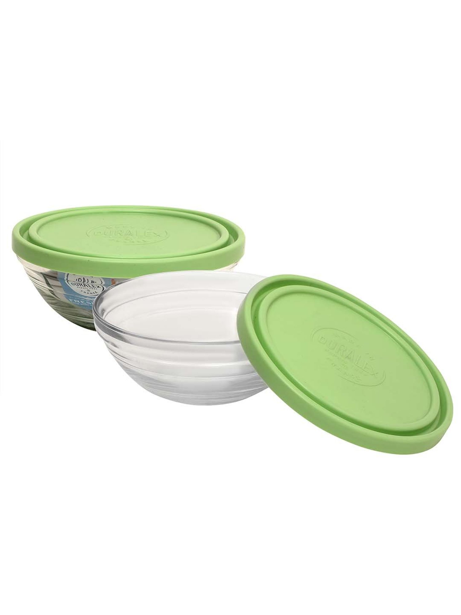 Duralex 'Freshbox' Transparent & Green Glass 20.5 cm Container With Lid (2.59 L) - Set of 2