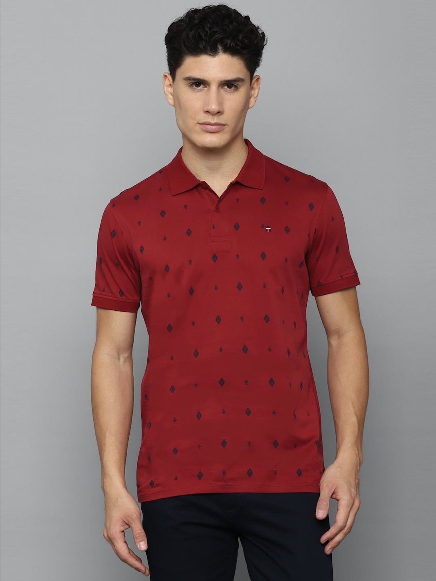 Louis Philippe Sport Maroon Cotton Slim Fit Printed Polo T-Shirt