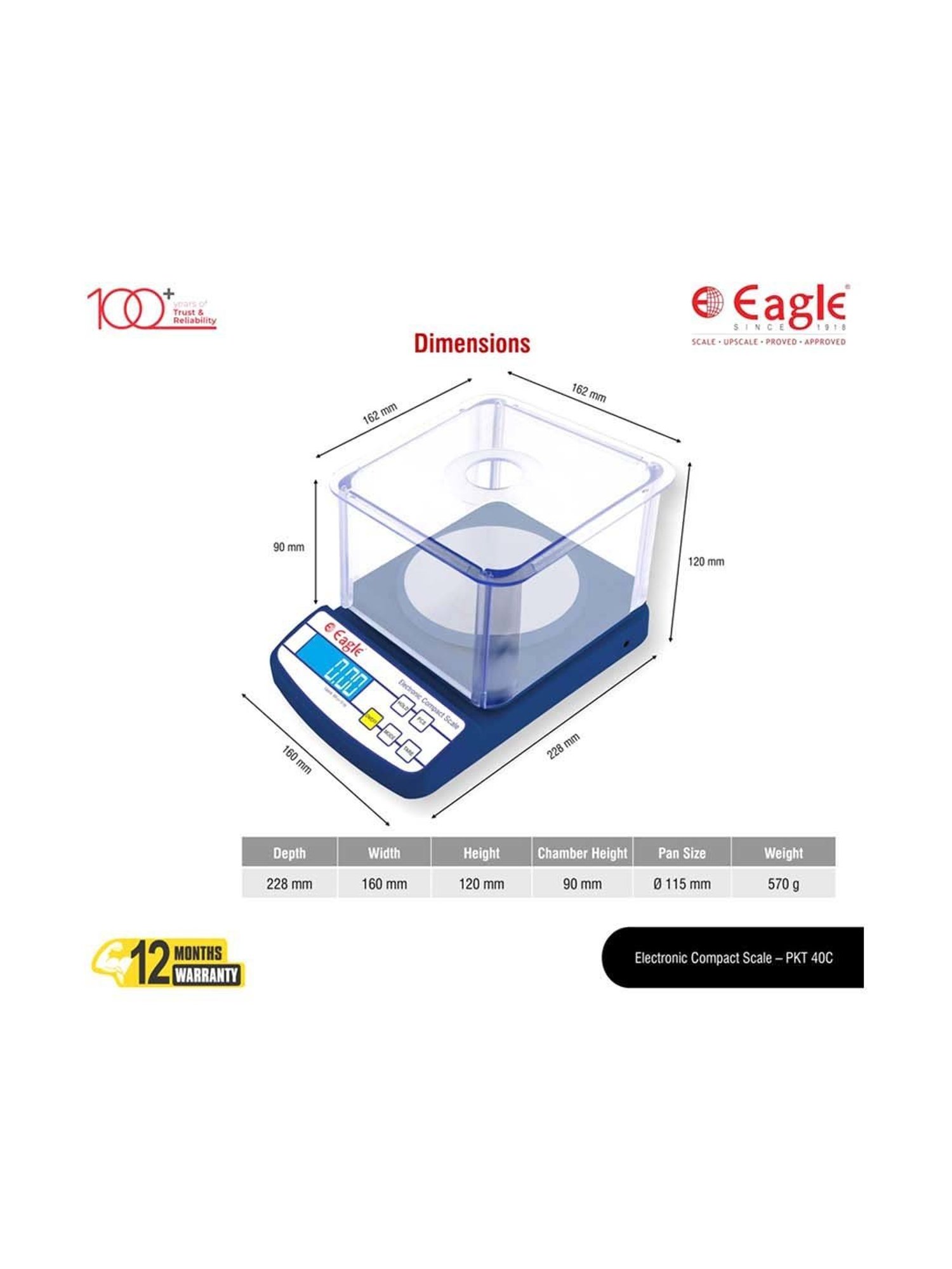 Eagle PKT-40C Digital Weight Machine for Gold 600 g Capacity, 0.01 g Accuracy, Gold Weighing Machine