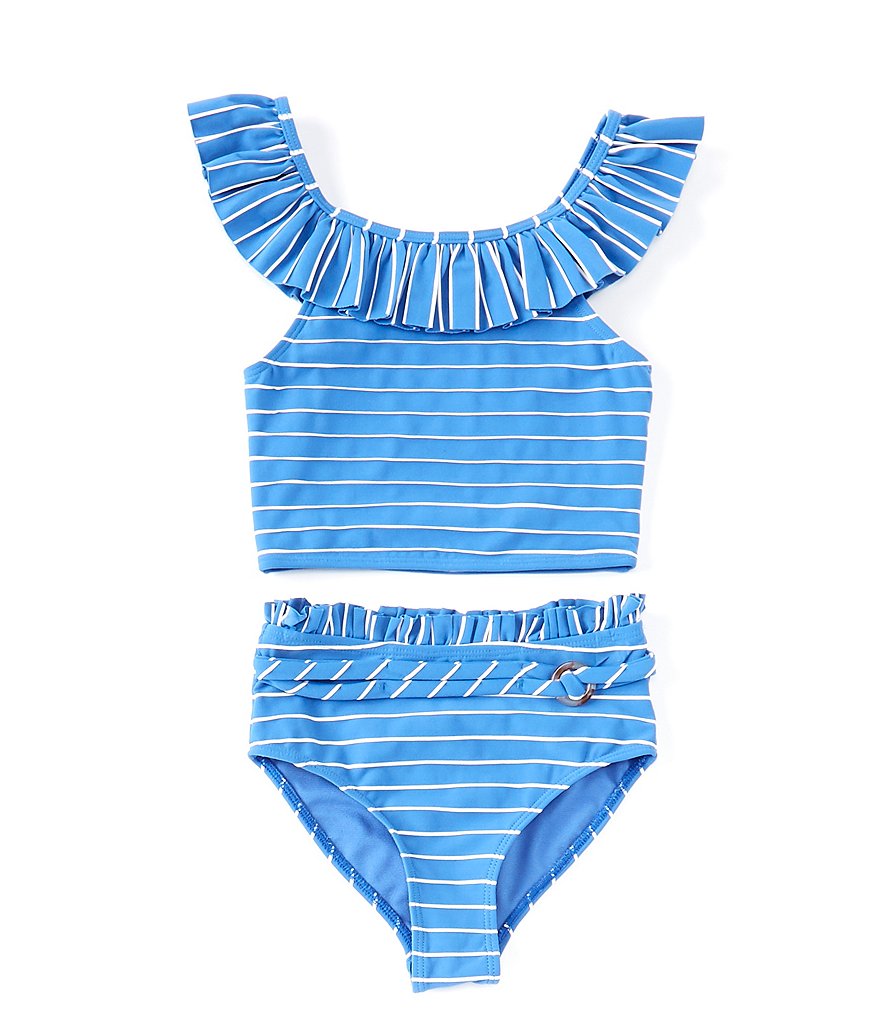 Habitual Big Girls 7-16 Striped Ruffle Tankini Top & Matching Hipster Two-Piece Swimsuit
