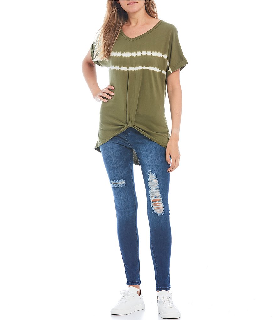 Miss Chievous Tie Dye Twist Front Knit Tee