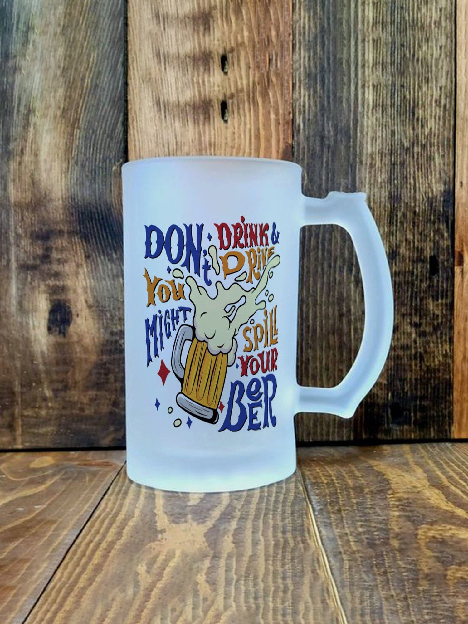 Gathari Don't Drink and Drive White Glass Beer Mug