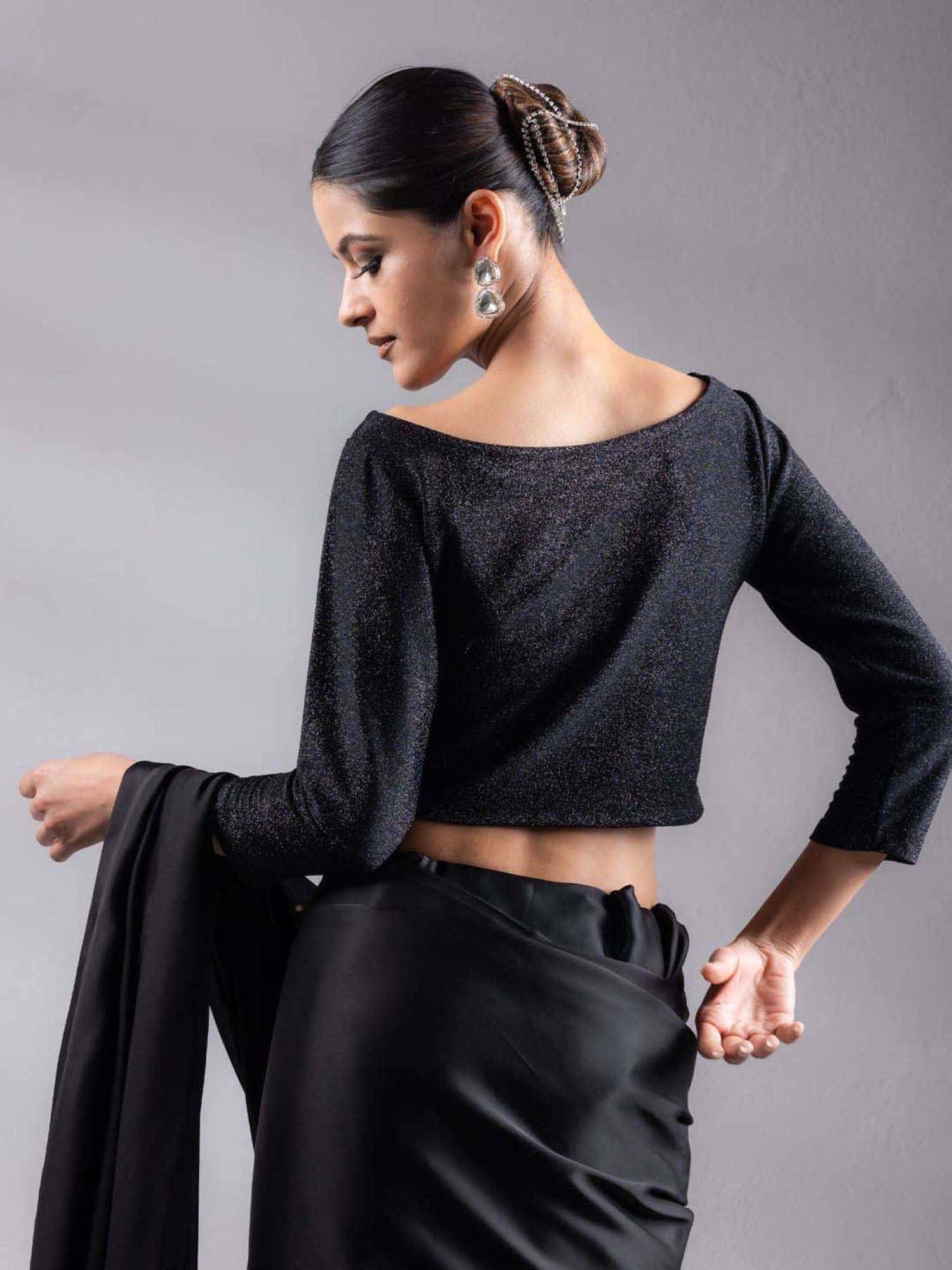 Swtantra Black Textured Readymade Blouse