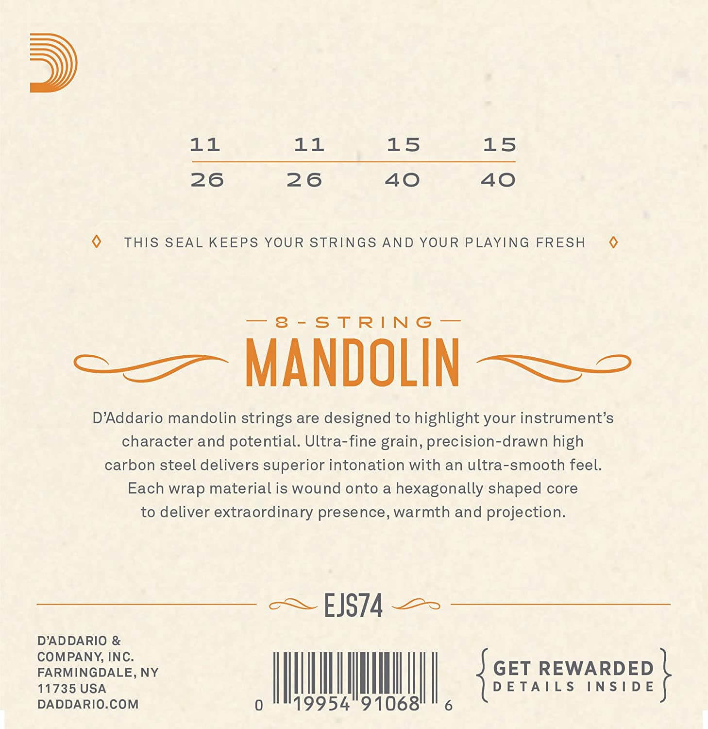 D'Addario EJS74 Stainless Steel Medium Mandolin Strings (11-40)