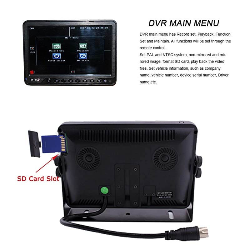 Vehicle Vision Safety Backup Camera System 7 inch Monitor Built-in DVR Recorder with Quad Split Screen Vehicle Side Camera Rear View Camera Monitor Kit for Truck Van Caravan Trailers