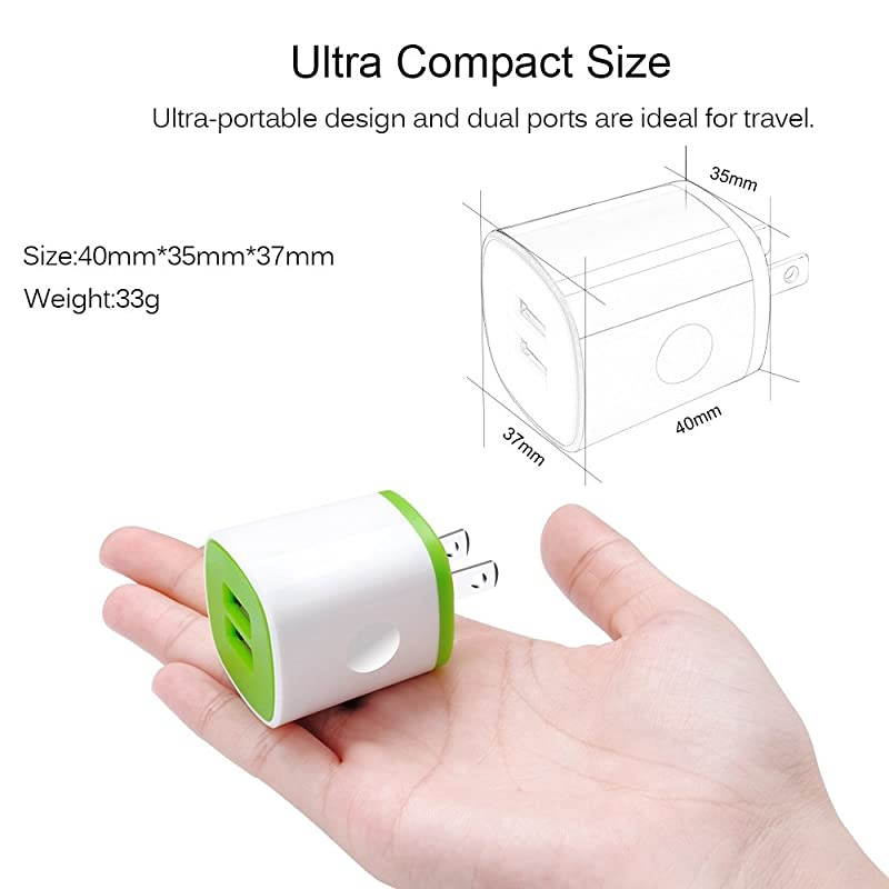 USB Charger Wall Plug Phone Charger Box  5Pack Home Travel 21Amp Dual Port USB Wall Charger Quick Charging Block Cube Brick Compatible with iPhone 8 7 6S iPad Samsung Android PhoneKindle