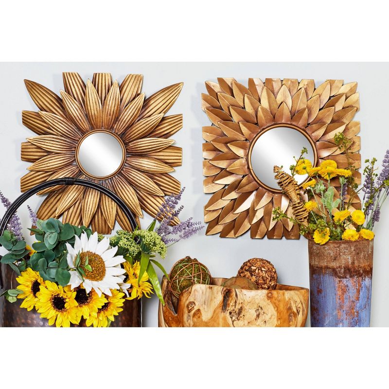 (Set of 9) 16" Large Square Metal Wall Decor with Round Mirrors Gold - Olivia & May