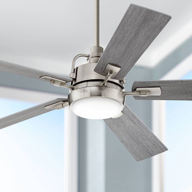 60" Casa Vieja Farmhouse Ceiling Fan with Light LED Dimmable Remote Brushed Nickel Gray Oak for Living Room Kitchen Bedroom Family