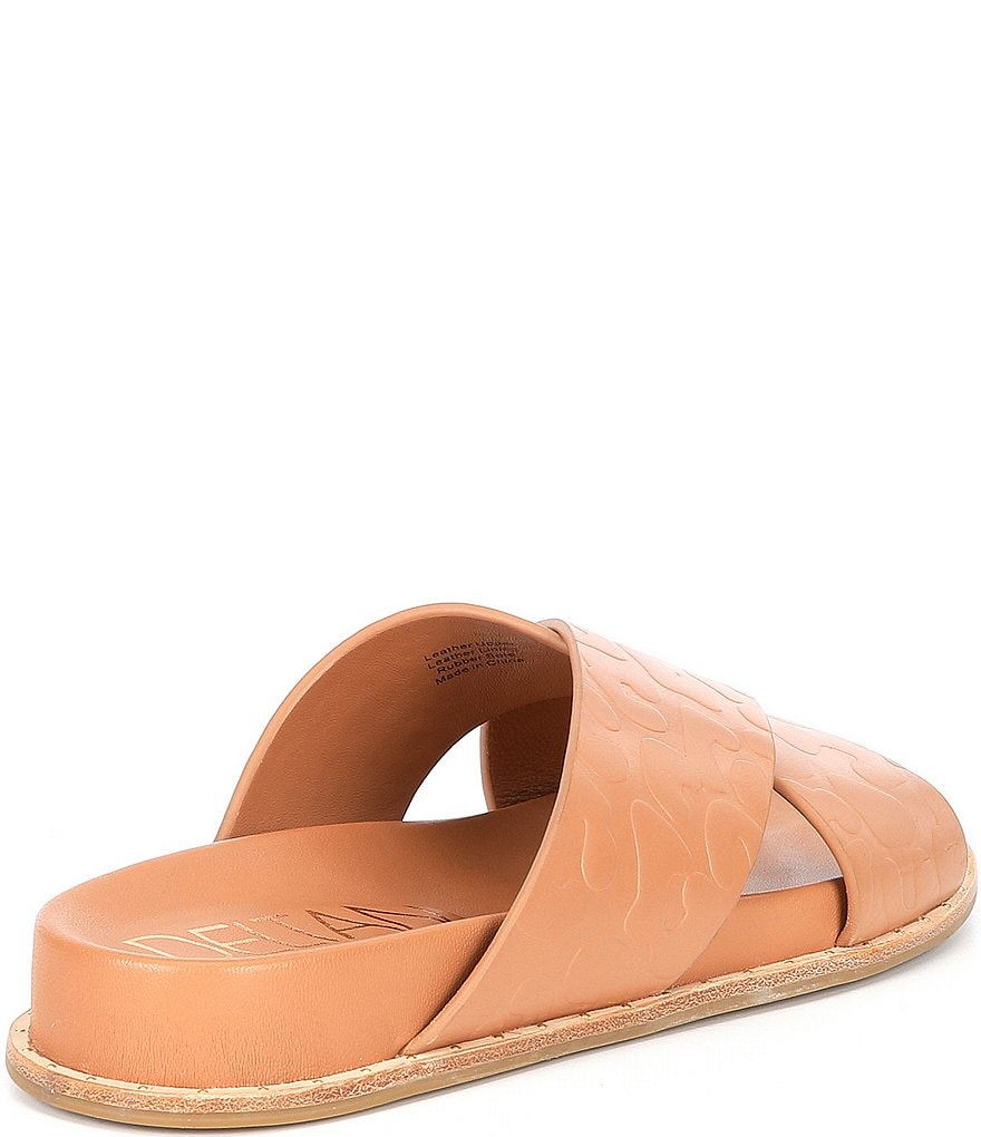Deltan Nova Debossed Leopard Print Leather Cross Band Slides