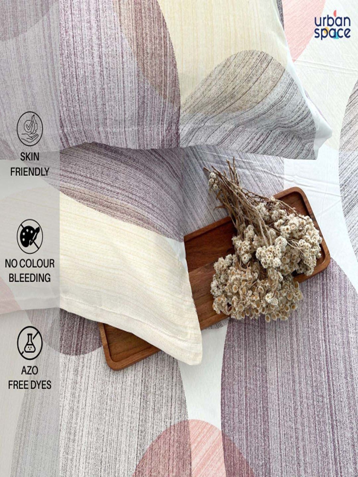 Urban Space Multicolor Cotton 200 TC Double Bedsheet with 2 Pillow Covers