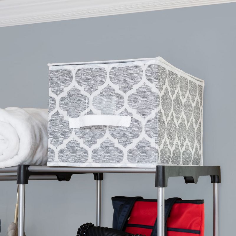Home Basics Arabesque Large Non-Woven  Storage Box with Label Window, Grey