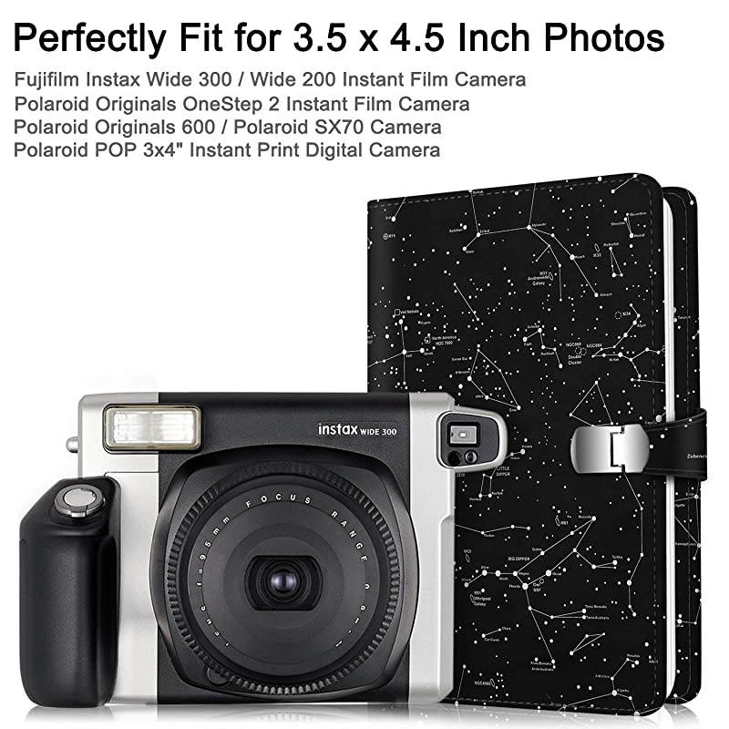 Wallet Photo Album for Fujifilm Instax Wide 300 Polaroid OneStep 264 Pockets Snap Fastener Album Compatible with Polaroid POP Originals 600 Camera 35x45 Inch Film Constellation