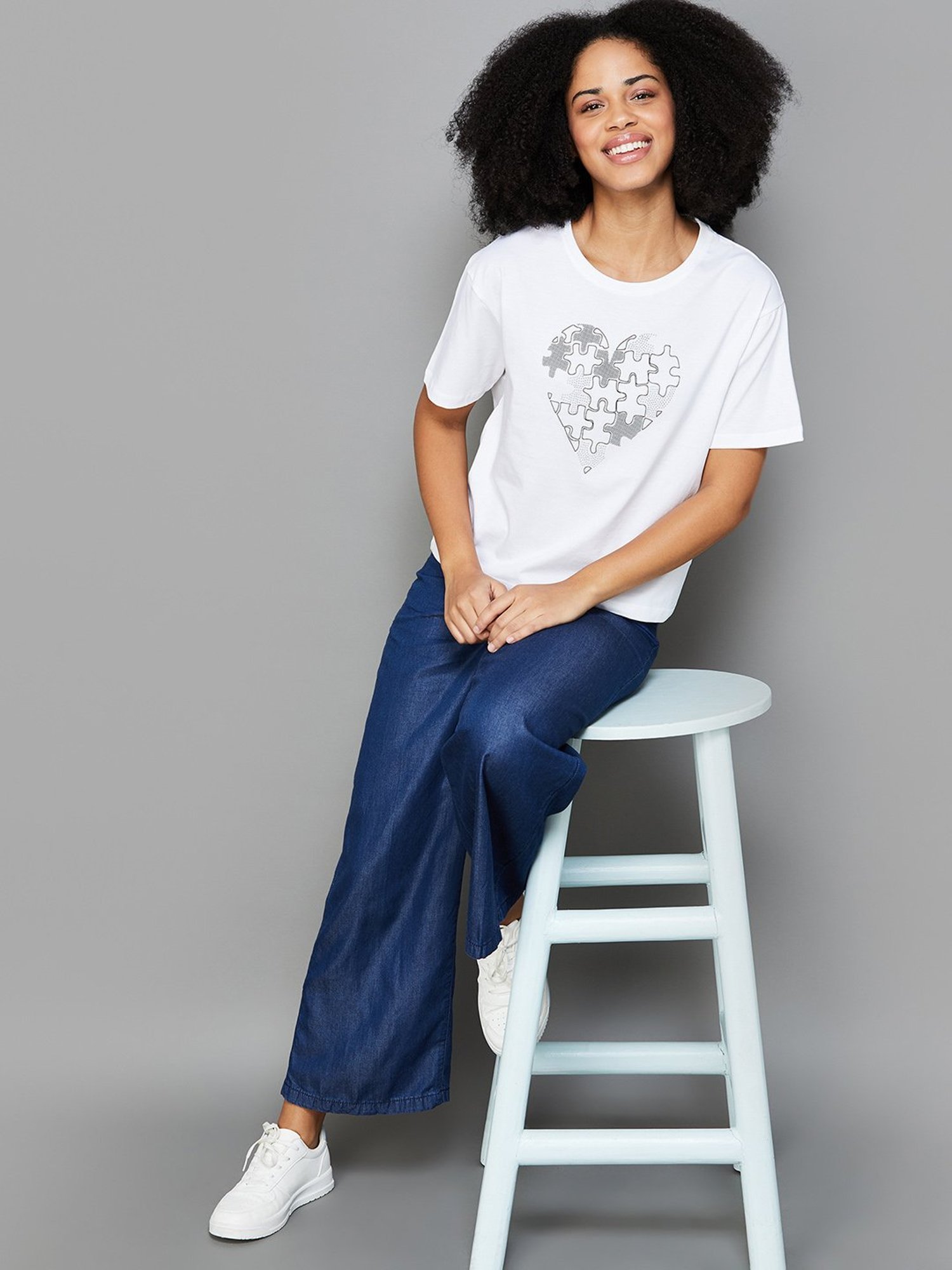 Fame Forever by Lifestyle White & Black Cotton Printed T-Shirt