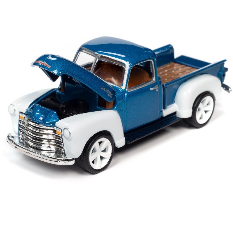 1950 Chevrolet 3100 Pickup Truck Custom Blue Metallic and White Ltd Ed to 4256 pcs 1/64 Diecast Model Car by Johnny Lightning