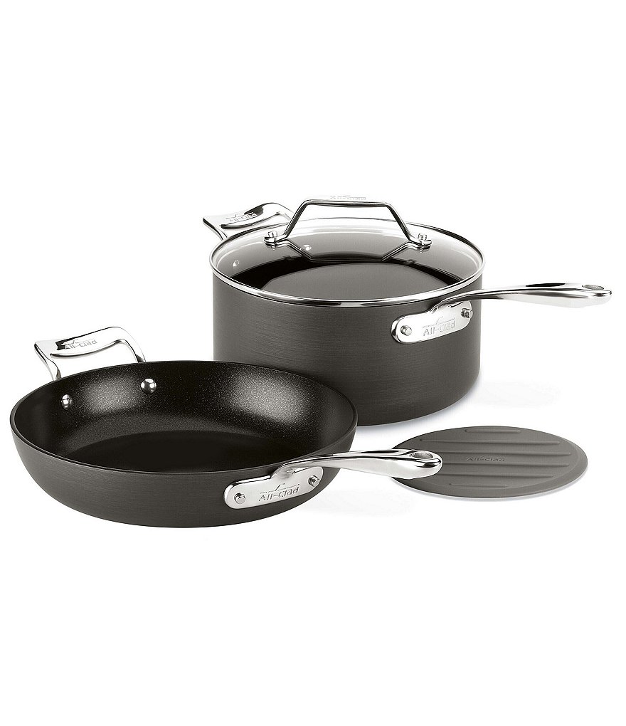All-Clad Essentials Nonstick Cookware Set, 2-Piece Fry & Sauce Pan with lid Set, 10.5#double; & 4 qt