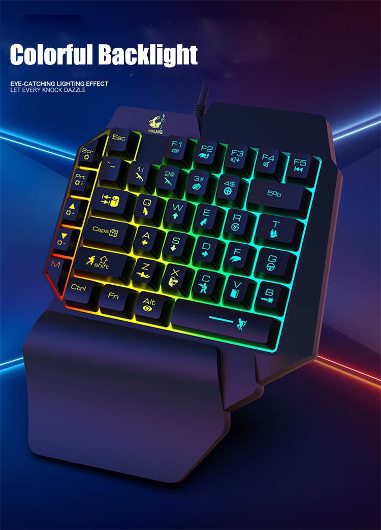 HISPETECH Plug and Play K15 Gaming Keyboard Backlit One Handed USB Wired Keyboard Mechanical Feeling 39 Keys Ergonomic Large Hand Rest for PC Computer PUBG