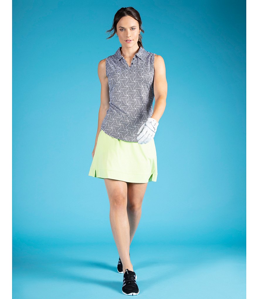 Bette & Court Breeze Sleeveless Print Block Polo Top