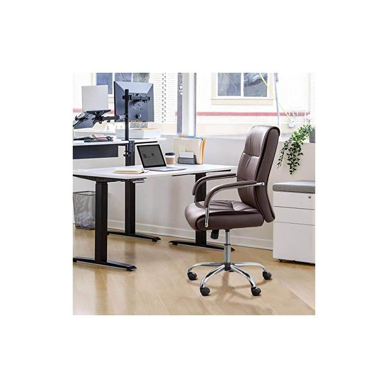 High Back Office Desk Chair Conference Leather Executive with Padded Armrests, Adjustable Ergonomic Swivel Task Chair with Lumbar Support (White)