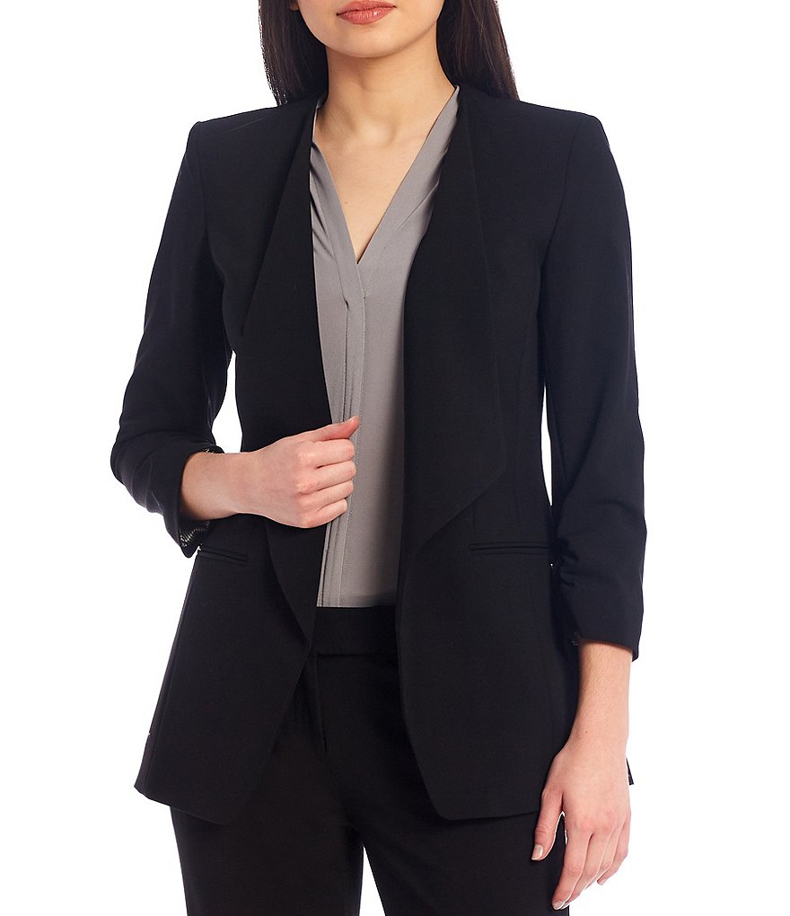 Eva Varro Solid Knit Jersey Notch Lapel Collar Two-Button Jacket