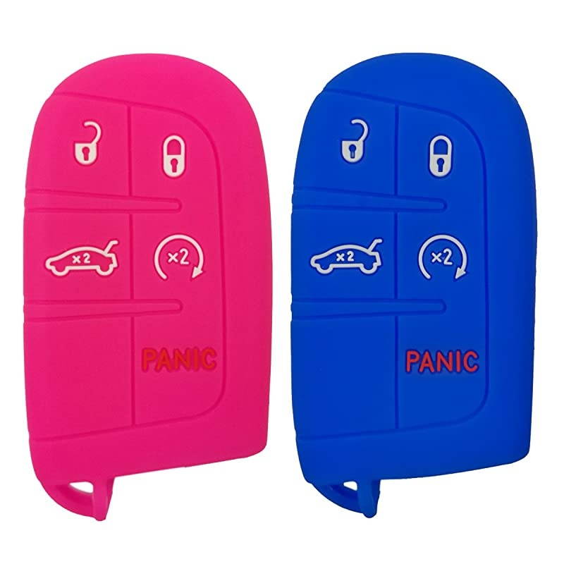 2Pcs Key Fob Remote Cover Protector Skin Jacket for Jeep Grand Cherokee Dodge Challenger Charger Dart Durango Journey Chrysler 300