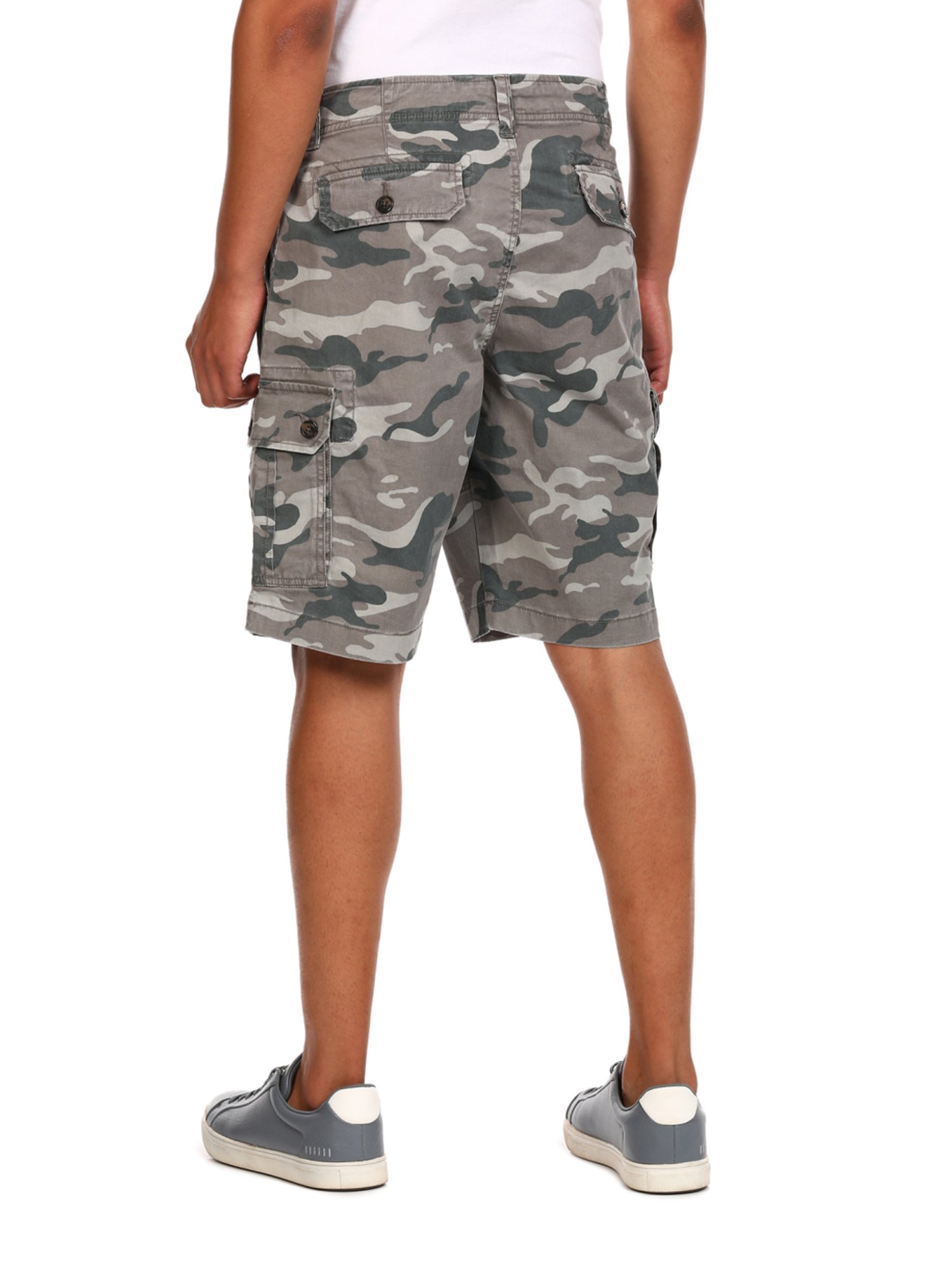 Aeropostale Grey Cotton Regular Fit Camouflage Cargo Shorts